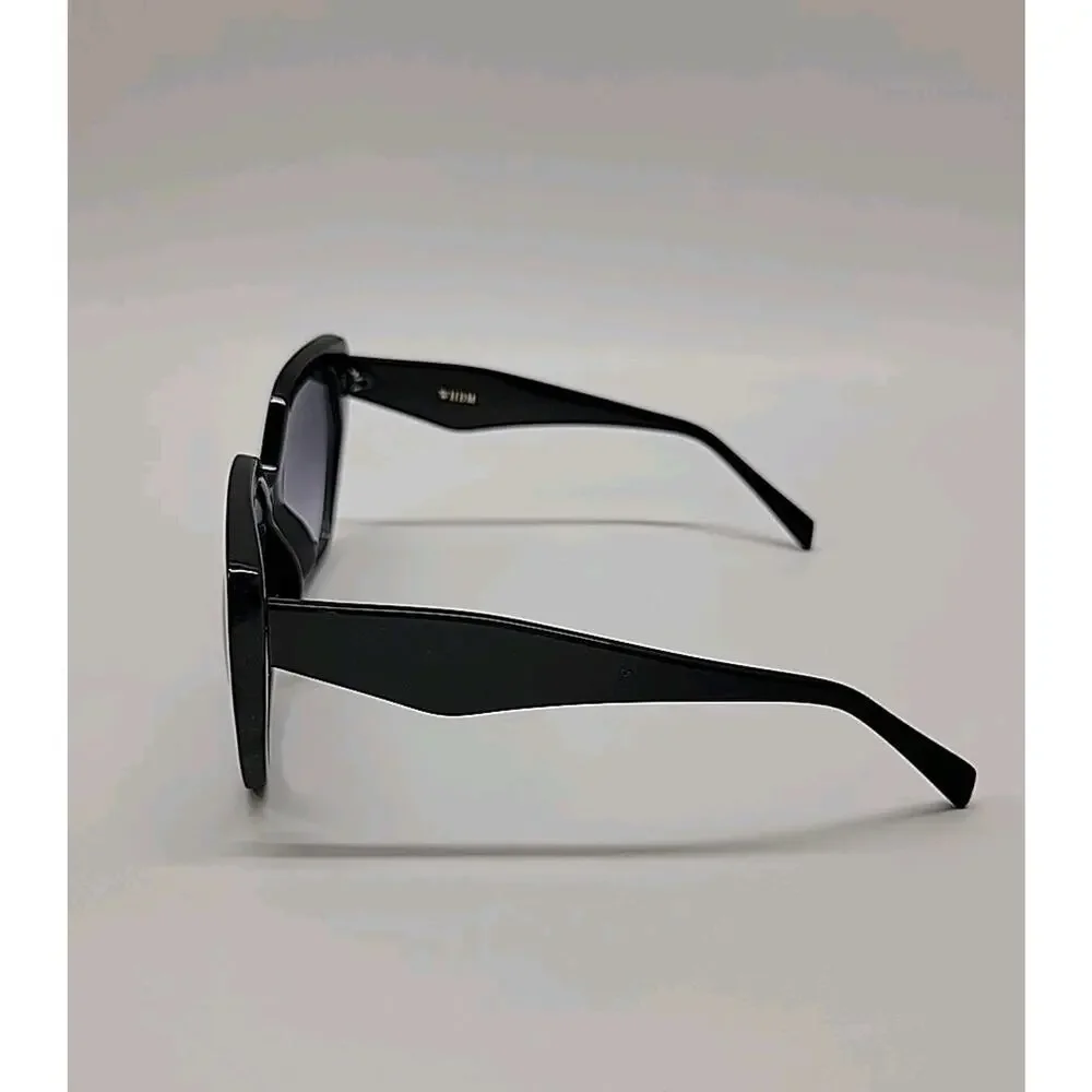 White House Black Market WHBM Women Sunglasses Black Cat Eye Geometric With Case